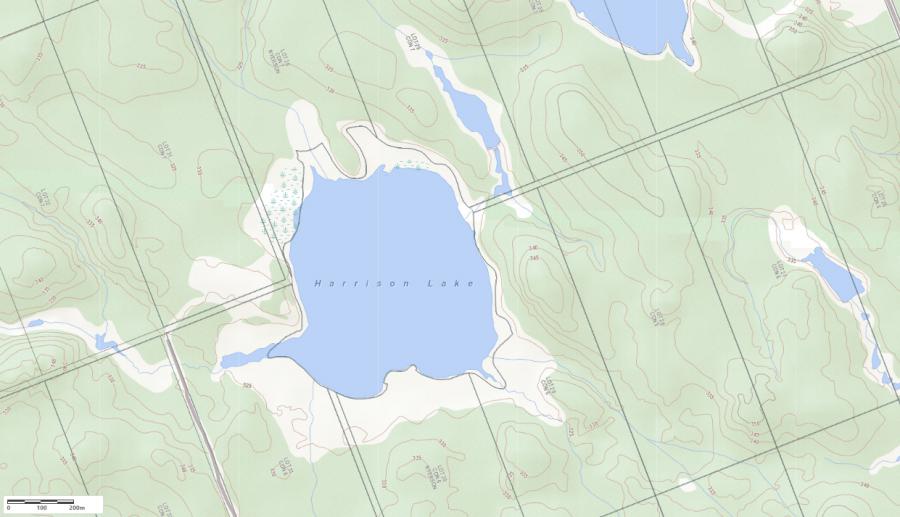 Topographical Map of Harrison Lake in Municipality of Ryerson and the District of Parry Sound